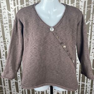 Vintage Lulu-B Boxy Fit Lagenlook Cotton Sweater w Shell Buttons Cocoa sz XL